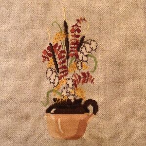Completed Cross Stitch Fall Cattails Decor Flowers Bouquet
 Ready To Frame